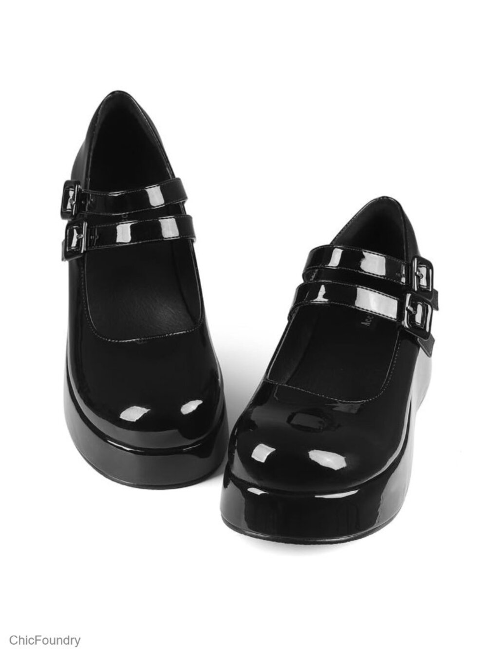Mary Jane Platform Chunky Heel Round Toe Pumps Vegan Leather